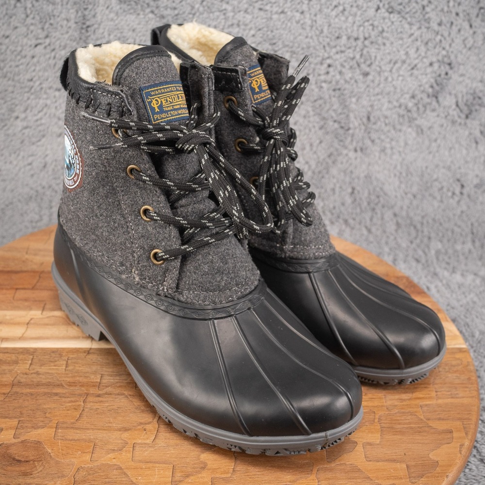 Pendleton NWOB Olympic Duck Lace Up Waterproof Boot Size‎ 8 Black Gray Wool